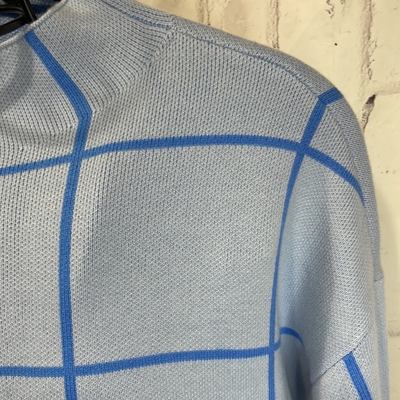 Loft Mock Neck Tunic Sweater Dark Blue on Light Blue Window Pane Plaid - Picture 3 of 9